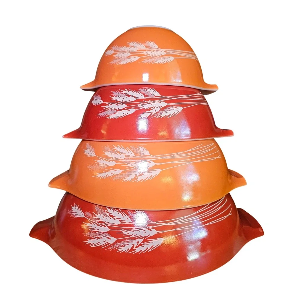 Vintage Pyrex Autumn Harvest Cinderella Nesting Bowl Set 441 442 443 444 Wheat